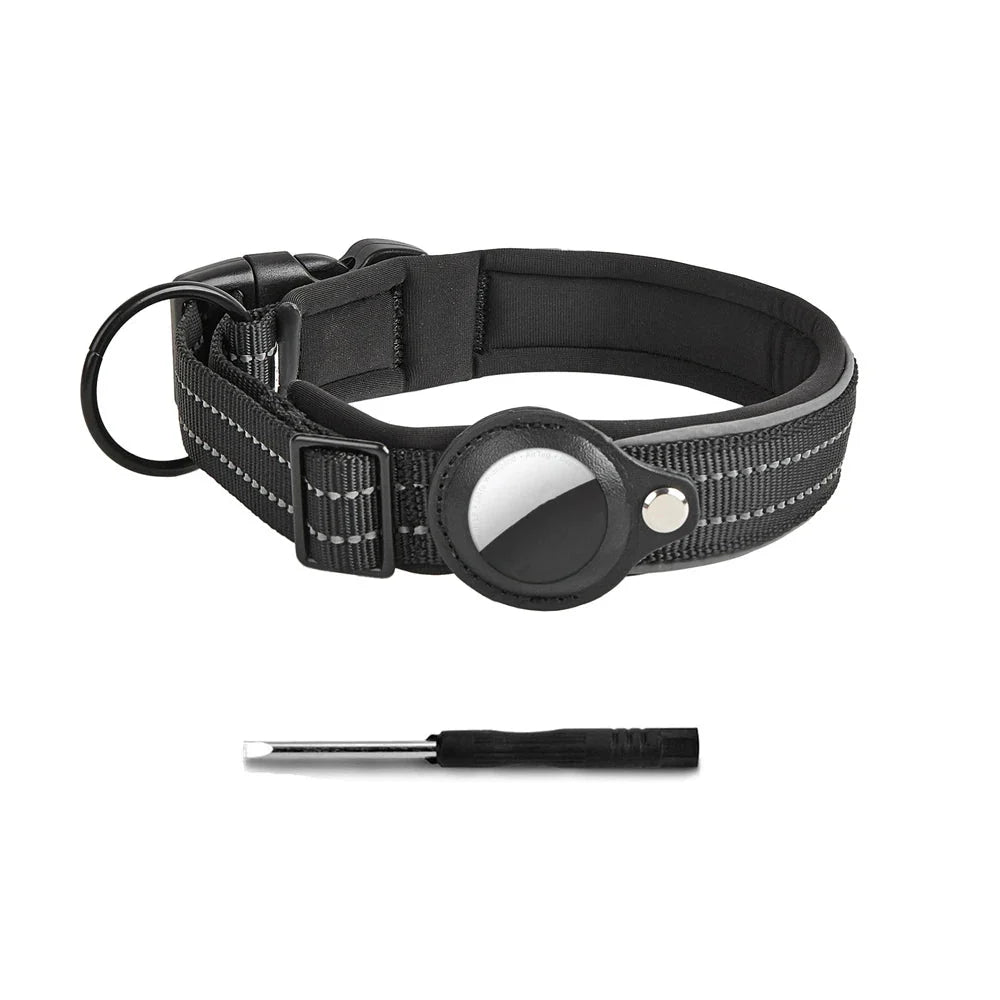 Reflective Dog Collar with AirTag Holder – RouteEase™