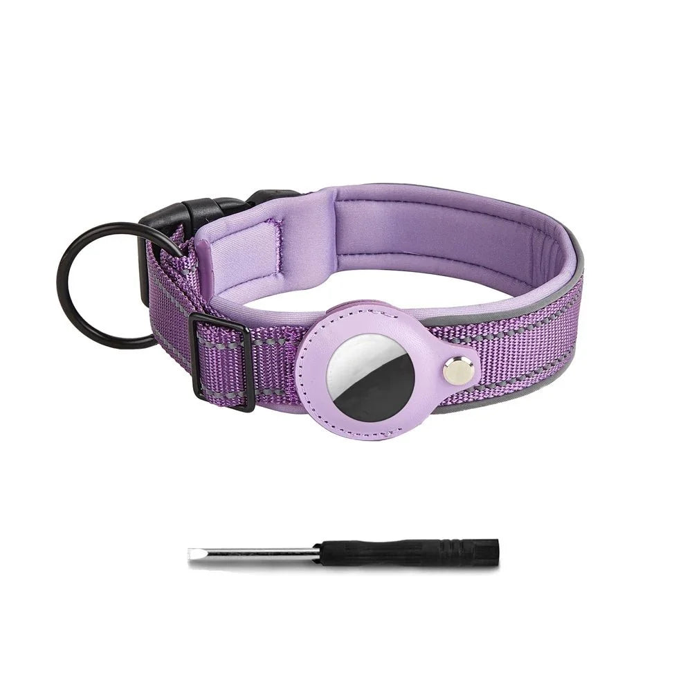 Reflective Dog Collar with AirTag Holder – RouteEase™