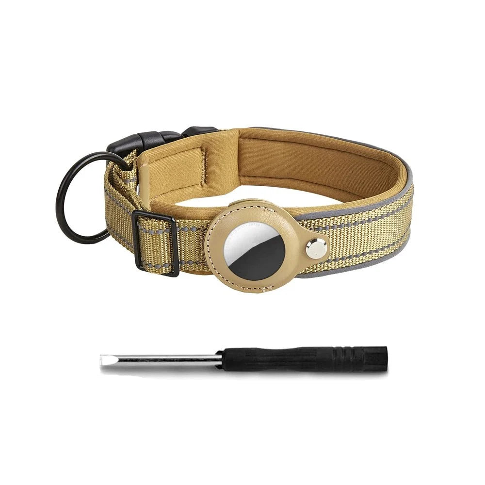 Reflective Dog Collar with AirTag Holder – RouteEase™