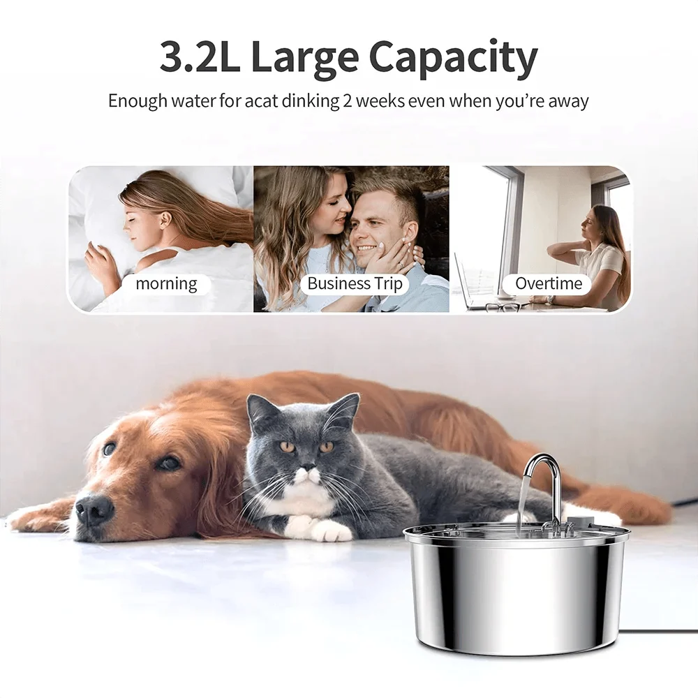 Stainless Steel Automatic Pet Water Fountain – HydraFit™