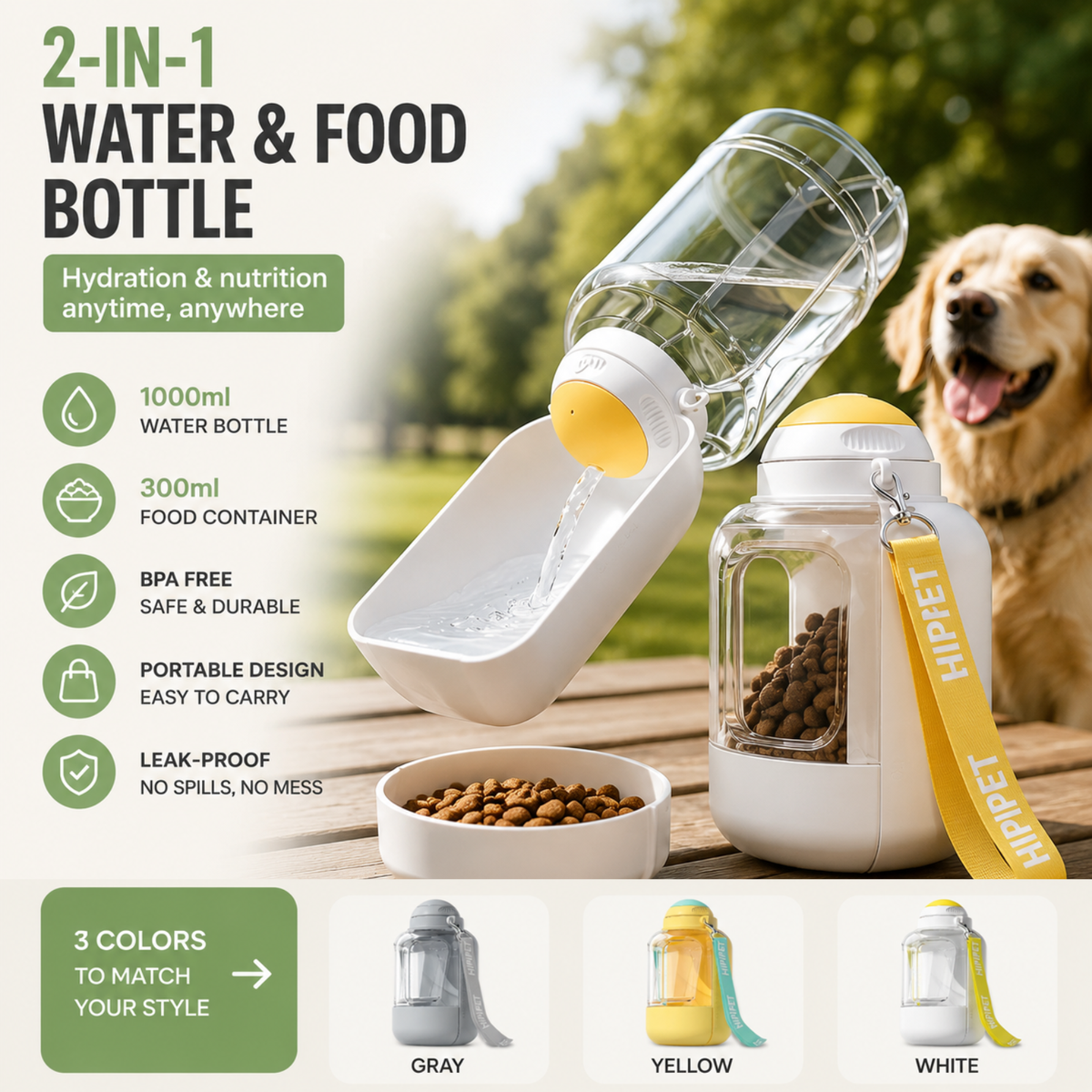 2-in-1 Portable Dog Water Bottle – HydrateMotion™